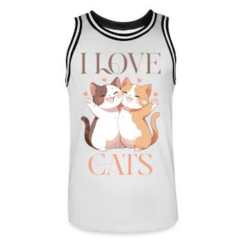 Katzen I Love Cats Liebe Umarmung Kuscheln Herz - Männer Basketball-Trikot - Weiß/Schwarz - Vorne - AI Model Male 185 dark (185cm)