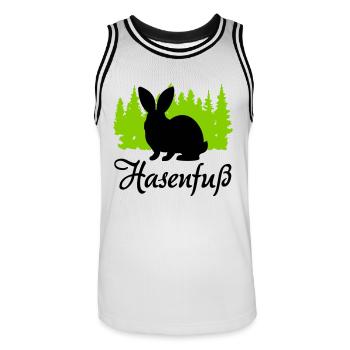 "Hasenfuß: Charmant schüchtern" - Männer Basketball-Trikot - Weiß/Schwarz - Vorne - AI Model Male 185 dark (185cm)