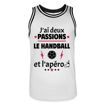 J'ai deux passions handball apéro, fête des pères - Maillot de basket Homme - blanc/noir - Devant - AI Model Male 185 dark (185cm)
