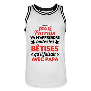 Mon Parrain Va M'apprendre Les Bêtises Humour - Maillot de basket Homme - blanc/noir - Devant - AI Model Male 185 dark (185cm)