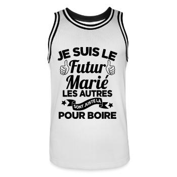 Cadeau de célibataire pour un futur marié - Maillot de basket Homme - blanc/noir - Devant - AI Model Male 185 dark (185cm)