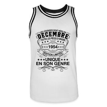 Les légendes sont nées en Décembre 1954 - Maillot de basket Homme - blanc/noir - Devant - AI Model Male 185 dark (185cm)
