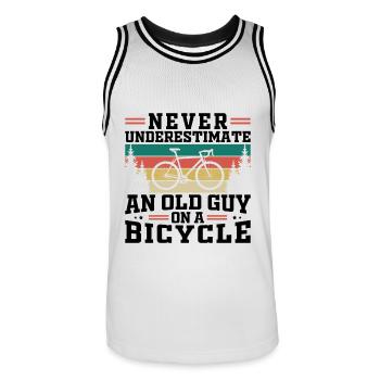 Never Underestimate An Old Guy On A Bicycle - Men's Basketball Jersey - white/black - Front - AI Model Male 185 dark (185cm)