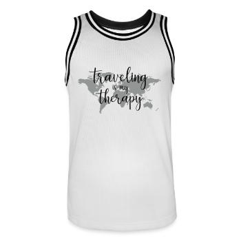 traveling is my therapy - Männer Basketball-Trikot - Weiß/Schwarz - Vorne - AI Model Male 185 dark (185cm)