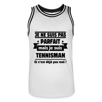 Pas parfait mais tennisman,tennis - Maillot de basket Homme - blanc/noir - Devant - AI Model Male 185 dark (185cm)