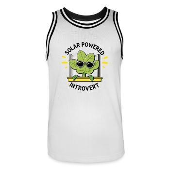 Solarbetriebener Introvert – Pflanzenwitz - Männer Basketball-Trikot - Weiß/Schwarz - Vorne - AI Model Male 185 dark (185cm)