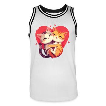 Katzen Liebe Umarmung Kuscheln Herz Süß Niedlich - Männer Basketball-Trikot - Weiß/Schwarz - Vorne - AI Model Male 185 dark (185cm)