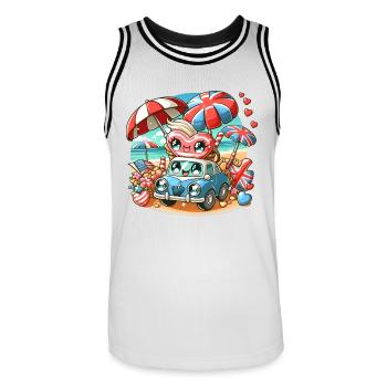 Cute Vintage Car and Heart on a Beach Holiday - Men's Basketball Jersey - white/black - Front - AI Model Male 185 dark (185cm)