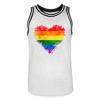 LGBTQ Regenbogen Herz Bunt Liebe Stolz Homosexuell - Männer Basketball-Trikot - Weiß/Schwarz - Vorne - AI Model Male 185 dark (185cm)