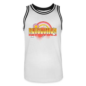 Révolution, Résistance, Liberté, Justice, Coloré - Maillot de basket Homme - blanc/noir - Devant - AI Model Male 185 dark (185cm)
