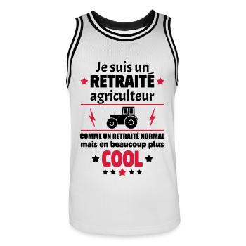 Je suis un retraité agriculteur plus cool,retraite - Maillot de basket Homme - blanc/noir - Devant - AI Model Male 185 dark (185cm)