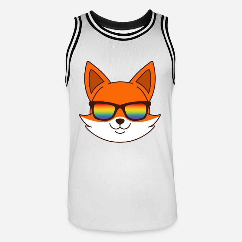 Fuchs mit Regenbogen Sonnenbrille - Männer Basketball-Trikot - Weiß/Schwarz