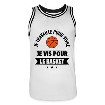 Passion basket : cadeau idéal pour basketteur - Maillot de basket Homme - blanc/noir - Devant - AI Model Male 185 dark (185cm)