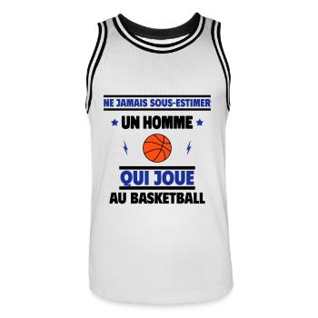 Ne jamais sous-estimer un homme qui joue au basket - Maillot de basket Homme - blanc/noir - Devant - AI Model Male 185 dark (185cm)