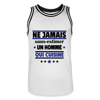 Ne sous-estimez jamais un homme qui cuisine - Maillot de basket Homme - blanc/noir - Devant - AI Model Male 185 dark (185cm)