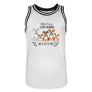Behind Every Good Woman Are Lots of Dogs - Men's Basketball Jersey - white/black - Front - AI Model Male 185 dark (185cm)