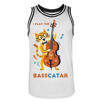 Bass-Katzen-Symphonie - Männer Basketball-Trikot - Weiß/Schwarz - Vorne - AI Model Male 185 dark (185cm)