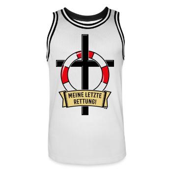 Meine Letzte Rettung! (Glaube / Kreuz / POS / 3C) - Männer Basketball-Trikot - Weiß/Schwarz - Vorne - AI Model Male 185 dark (185cm)