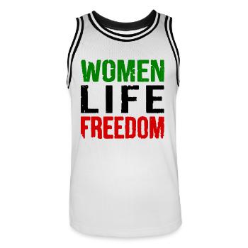 Women life freedom - Maillot de basket Homme - blanc/noir - Devant - AI Model Male 185 dark (185cm)
