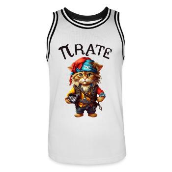 Pi day Pirate Cat - Men's Basketball Jersey - white/black - Front - AI Model Male 185 dark (185cm)