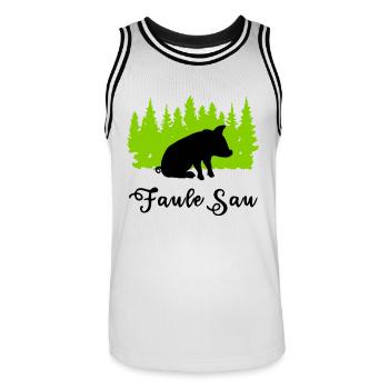 "Faule Sau: Gemütliche Auszeit" - Männer Basketball-Trikot - Weiß/Schwarz - Vorne - AI Model Male 185 dark (185cm)