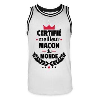 Certifié meilleur maçon du monde, cadeau de noël - Maillot de basket Homme - blanc/noir - Devant - AI Model Male 185 dark (185cm)