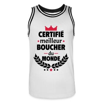Certifié meilleur boucher du monde,cadeau de noël - Maillot de basket Homme - blanc/noir - Devant - AI Model Male 185 dark (185cm)