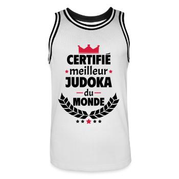 Certifié meilleur judoka du monde, cadeau de noël - Maillot de basket Homme - blanc/noir - Devant - AI Model Male 185 dark (185cm)