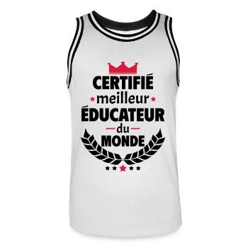 Certifié meilleur éducateur du monde, cadeau noël - Maillot de basket Homme - blanc/noir - Devant - AI Model Male 185 dark (185cm)