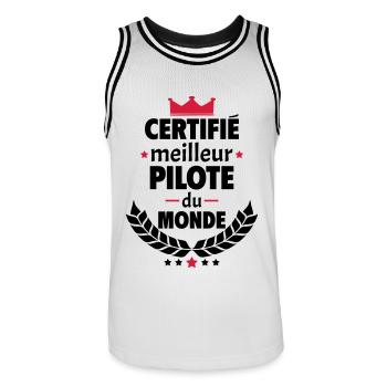 Certifié meilleur pilote, fête des pères, noël - Maillot de basket Homme - blanc/noir - Devant - AI Model Male 185 dark (185cm)