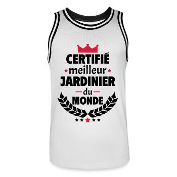 Certifié meilleur jardinier, fête des pères, noël - Maillot de basket Homme - blanc/noir - Devant - AI Model Male 185 dark (185cm)