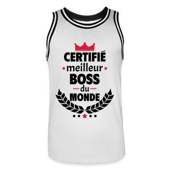Certifié meilleur patron, fête des pères, noël - Maillot de basket Homme - blanc/noir - Devant - AI Model Male 185 dark (185cm)