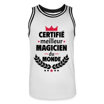 Certifié meilleur magicien, fête des pères, noël - Maillot de basket Homme - blanc/noir - Devant - AI Model Male 185 dark (185cm)