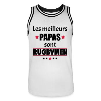 Les meilleurs papas sont rugbymen, fête des pères - Maillot de basket Homme - blanc/noir - Devant - AI Model Male 185 dark (185cm)