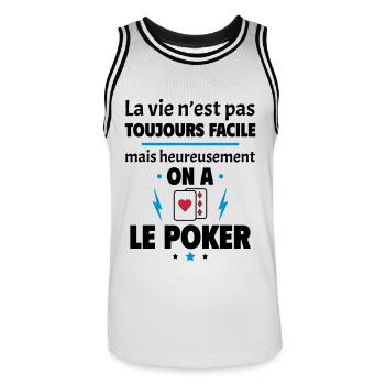 La vie n'est pas toujours facile, poker - Maillot de basket Homme - blanc/noir - Devant - AI Model Male 185 dark (185cm)