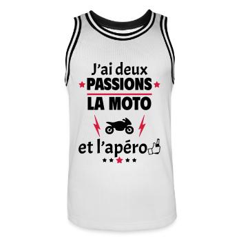 J'ai deux passions moto apéro, fête des pères - Maillot de basket Homme - blanc/noir - Devant - AI Model Male 185 dark (185cm)