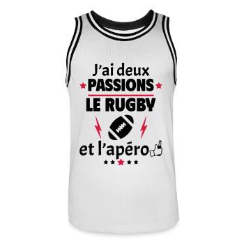 J'ai deux passions rugby apéro, fête des pères - Maillot de basket Homme - blanc/noir - Devant - AI Model Male 185 dark (185cm)