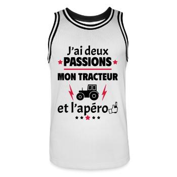 J'ai deux passions tracteur apéro, fête des pères - Maillot de basket Homme - blanc/noir - Devant - AI Model Male 185 dark (185cm)