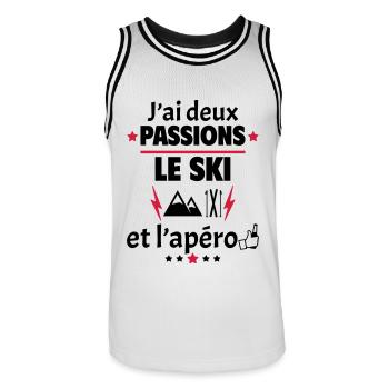 J'ai deux passions ski apéro, fête des pères - Maillot de basket Homme - blanc/noir - Devant - AI Model Male 185 dark (185cm)