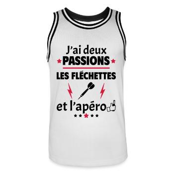 J'ai deux passions fléchettes apéro,fête des pères - Maillot de basket Homme - blanc/noir - Devant - AI Model Male 185 dark (185cm)