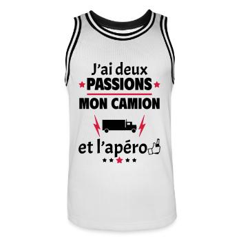 J'ai deux passions camion apéro, fête des pères - Maillot de basket Homme - blanc/noir - Devant - AI Model Male 185 dark (185cm)