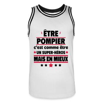 Être pompier, c'est mieux qu'être un héros - Maillot de basket Homme - blanc/noir - Devant - AI Model Male 185 dark (185cm)