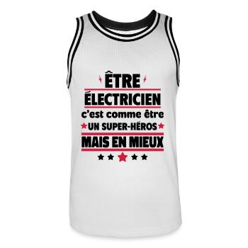 Être électricien, c'est mieux qu'un super-héros - Maillot de basket Homme - blanc/noir - Devant - AI Model Male 185 dark (185cm)