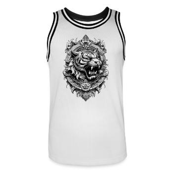 Kraftvolles Tigershirt für spirituelle Entwicklung - Männer Basketball-Trikot - Weiß/Schwarz - Vorne - AI Model Male 185 dark (185cm)