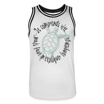 T-shirt humour sarcastique – Je comprends vite - Maillot de basket Homme - blanc/noir - Devant - AI Model Male 185 dark (185cm)