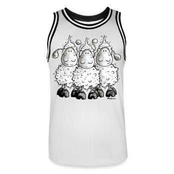 "Mc Wool" - sheep t-shirt design - Men's Basketball Jersey - white/black - Front - AI Model Male 185 dark (185cm)