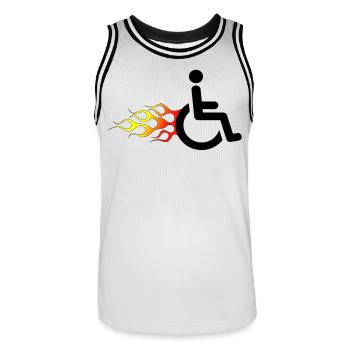 Utilisateur d’un fauteuil roulant avec des flammes # - Maillot de basket Homme - blanc/noir - Devant - AI Model Male 185 dark (185cm)