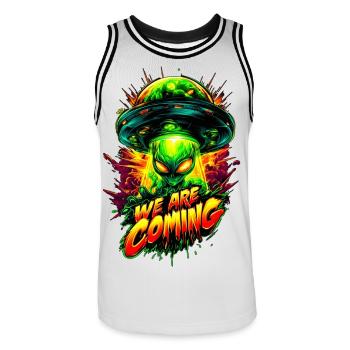 We are comming - Männer Basketball-Trikot - Weiß/Schwarz - Vorne - AI Model Male 185 dark (185cm)