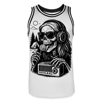 Soirée sonore rétro en plein air - Maillot de basket Homme - blanc/noir - Devant - AI Model Male 185 dark (185cm)
