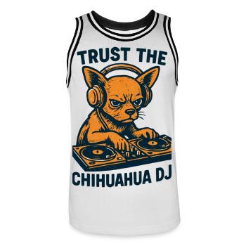 Cadeau des casques pour platines rétro du DJ Chihuahua - Maillot de basket Homme - blanc/noir - Devant - AI Model Male 185 dark (185cm)